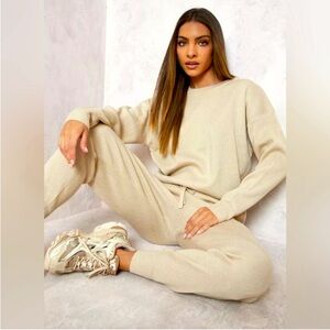 Tracksuit Lounge Set Cozy Cream Knit Set